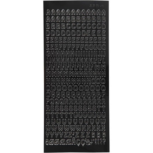 Stickers, små beställningar, versaler, ark 10x23 cm, svart, 1 ark