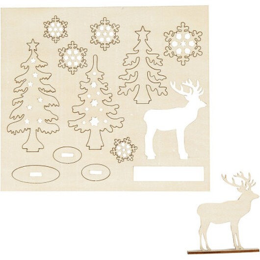 Sätt-ihop-själv träfigurer, skog med rådjur, L: 15,5 cm, B: 17 cm, tjocklek 3 mm, 1 förp.