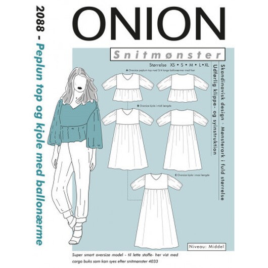ONION Snittmönster 2088 Topp och klänning med peplum Storlek. XS-XL