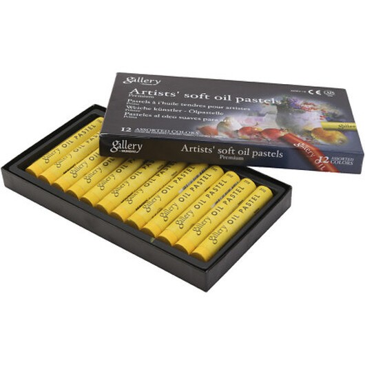 Gallery oljepastellkritor, L: 7 cm, Dia. 11 mm, tjocklek 11 mm, gul, 12 st./ 1 förp.