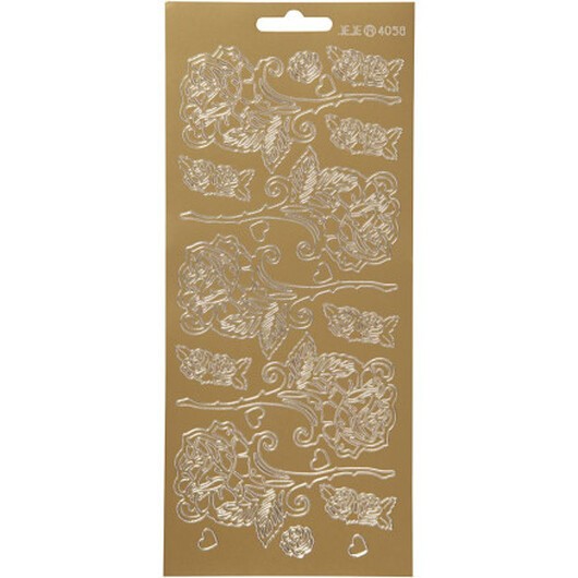 Stickers, rosor, ark 10x23 cm, guld, 1 ark