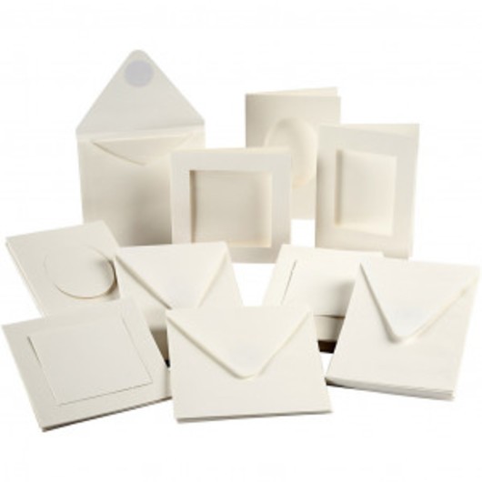 Passepartoutkort, stl. 12,5x12,5 cm, stl. 10,5x15 cm, off-white, 50 set