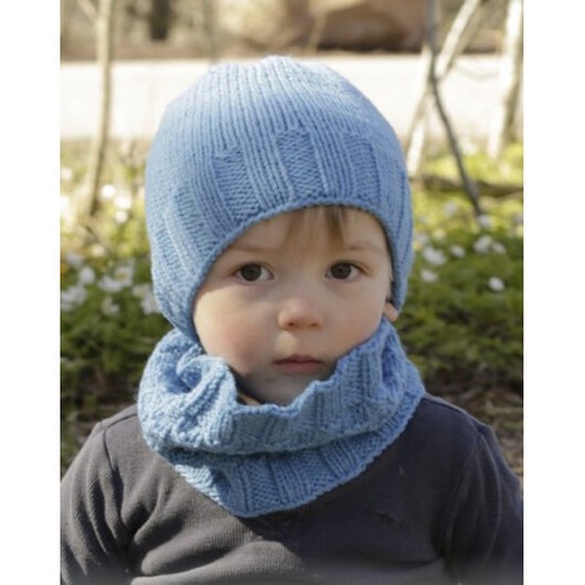 Bluebeard by DROPS Design - Mössa og Halsvärmare Stick-mönster strl. 12/18 mån - 7/10 år
