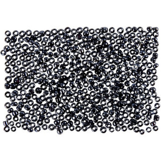 Rocaillepärlor, Dia. 1,7 mm, stl. 15/0, Hålstl. 0,5-0,8 mm, mörkgrå, 500 g/ 1 påse