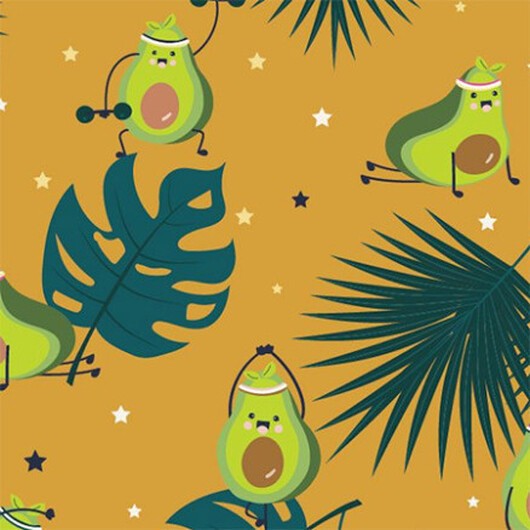 Bomullsjersey Print Tyg 150 cm 003 Avocado - 50cm