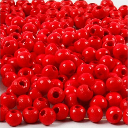 Träpärlor, diam. 5 mm, hålstorlek 1,5 mm, röd, 6g/ 1 frp.