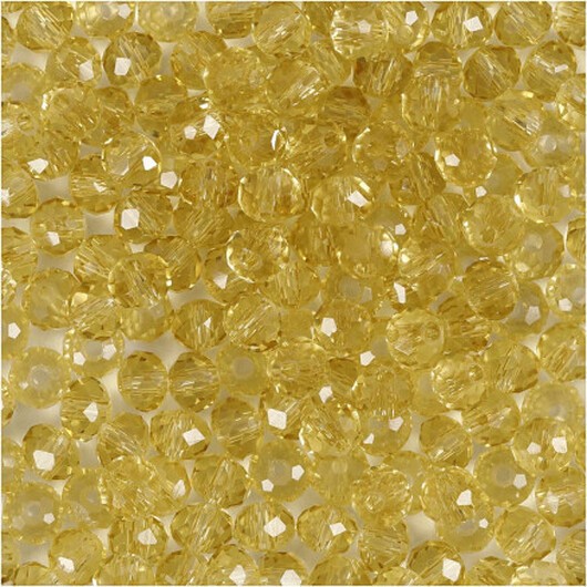 Facetterade pärlor, diam. 4 mm, hålstorlek 1 mm, gul, 45 st / 1 frp.