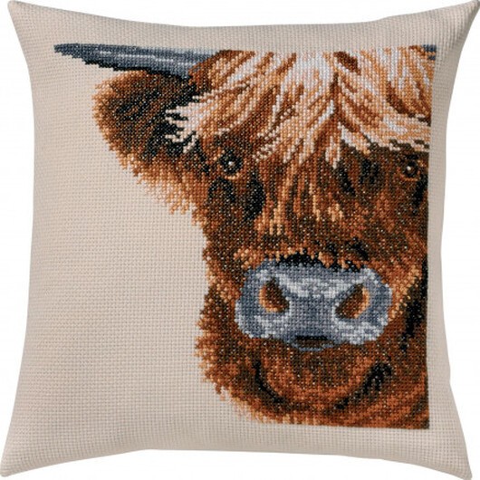 Permin Broderikit Aida Kudde Scottish Highland Cow 40x40cm