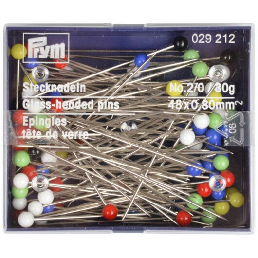 Prym Knappnålar Glashuvud Stål Ass. Färger 0,80x48mm - 30g