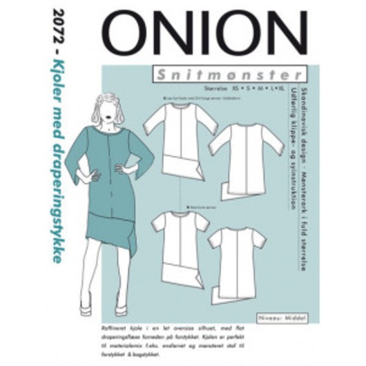 ONION Snittmönster 2072 Klänning med Draperad Fåll Str. XS-XL