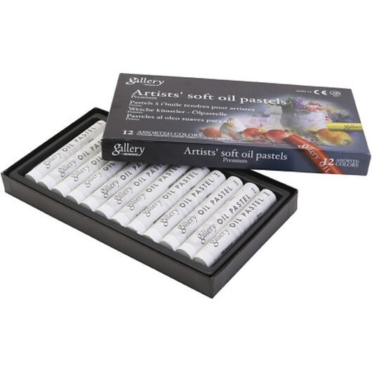 Gallery oljepastellkritor, L: 7 cm, Dia. 11 mm, tjocklek 11 mm, vit, 12 st./ 1 förp.