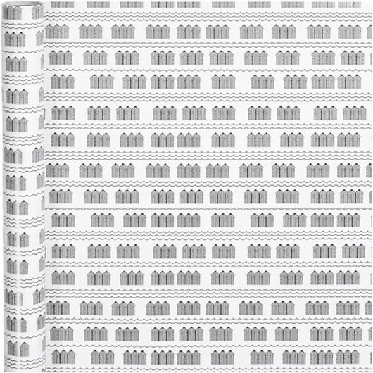 Presentpapper, badhus, B: 70 cm, 80 g, svart, vit, 4 m/ 1 rl.