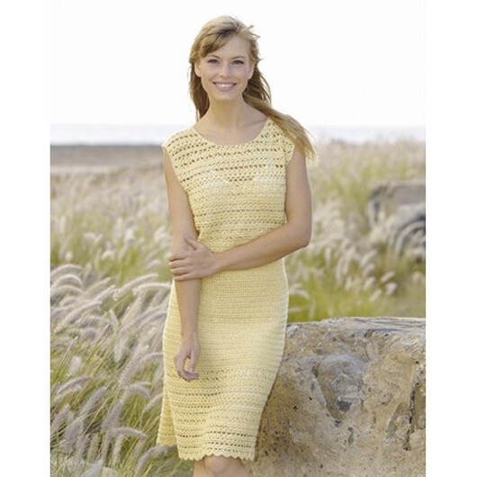 Mimosa by DROPS Design - Klänning Virk-mönster strl. S - XXXL