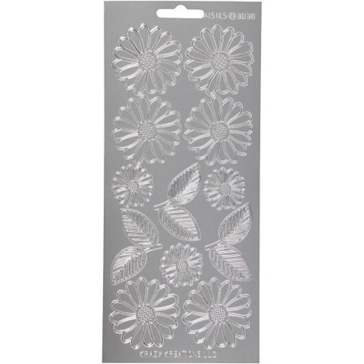Stickers, margueriter, ark 10x23 cm, silver, 1 ark