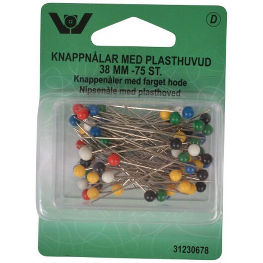 Stift med plasthuvud Ass. färger 38mm - 75 st.