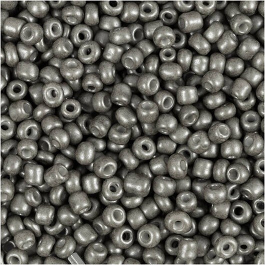 Rocai-pärlor, diam. 3 mm, storlek 8/0, hålstorlek 0,6-1,0 mm, grå, 25g/ 1 frp.