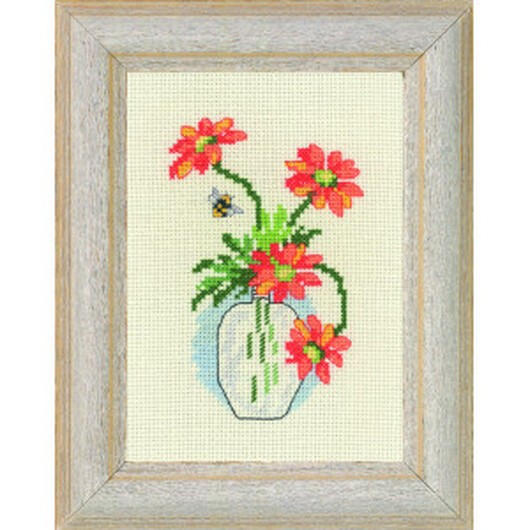 Permin Broderikit Gul Krysantemum 13x18cm