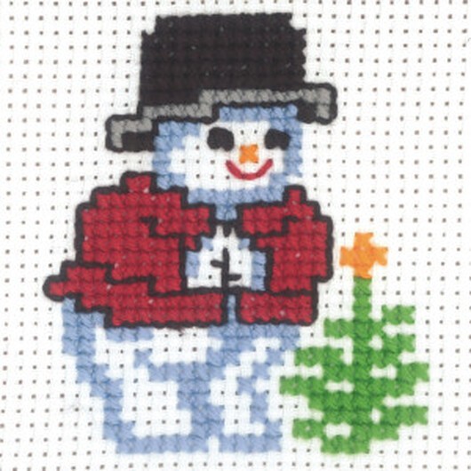 Permin Broderikit Aida Snögubbe med Julgran 10x10cm
