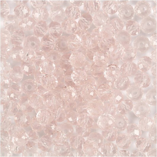Facetterade pärlor, diam. 4 mm, hålstorlek 1 mm, ljus Rosa, 45 st / 1 pk.