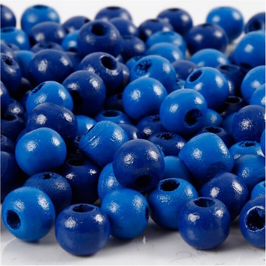 Träpärlor, diam. 8 mm, hålstorlek 2 mm, Blå, 15g/ 1 frp.