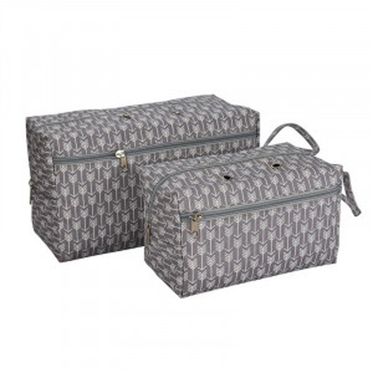 Infinity Hearts Garnväska/Stickväska Set Fyrkantig Grå/Vit 21x13x12/29x13x17cm - 2 st