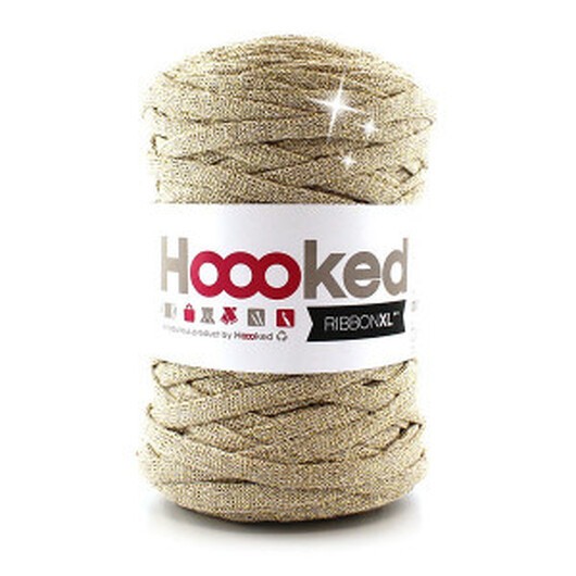 Hoooked Ribbon XL Trikågarn Unicolor Lurex 2 Golden Dust