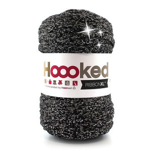 Hoooked Ribbon XL Trikågarn Unicolor Lurex 3 Svart Sparkle