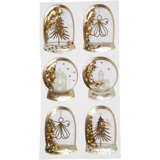 Shaker stickers, ängel, trä och hus, stl. 49x32+45x36 mm, guld, 6 st./ 1 förp.