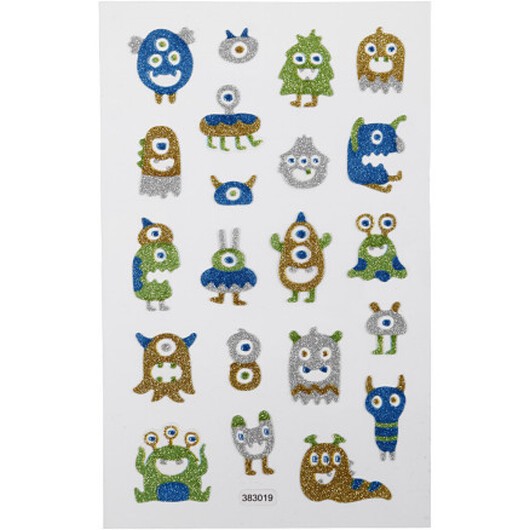 Glitterstickers, utomjordingar, ark 10x16 cm, 1 ark
