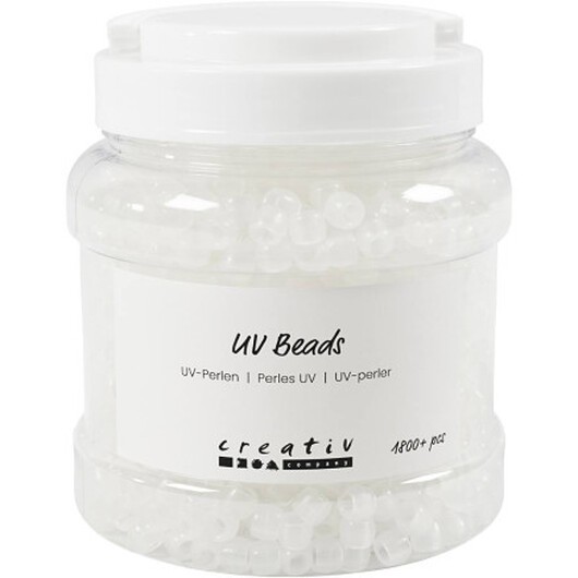 UV-pärlor , L: 6 mm, Dia. 8 mm, , Hålstl. 4 mm, ca. 1800+ st., mixade färger, 320 g, 700 ml/ 1 burk