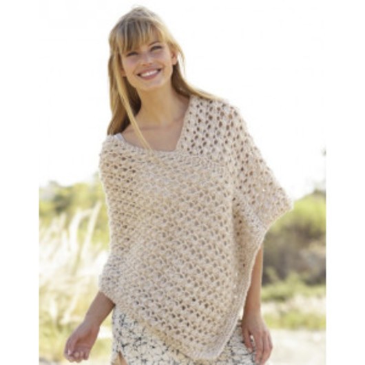 Creme Caramel by DROPS Design - Poncho Stick-mönster strl. S/M - XXL/XXXL