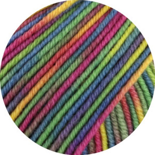 Lana Grossa Cool Wool Garn Print 833 Senapsgul/Jade/Fuchsia/Petrol/Berry/Olive