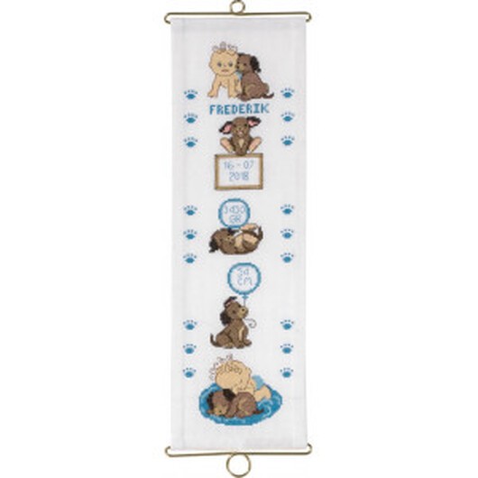 Permin Broderikit Aida Klocksträng Födelsetavla Frederik m. Beslag 14x44cm