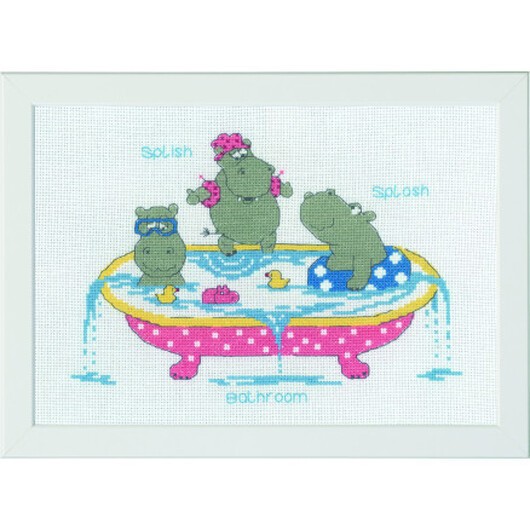 Permin Broderikit Flodhäst i pool 29x20cm