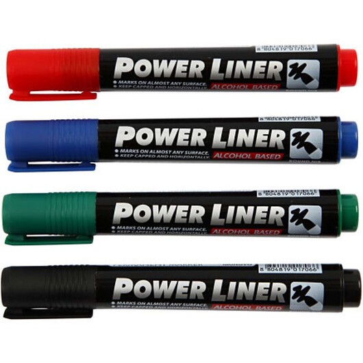 Power Liner, spets 1,5-3 mm, svart, blå, grön, röd, 4 st./ 1 förp.