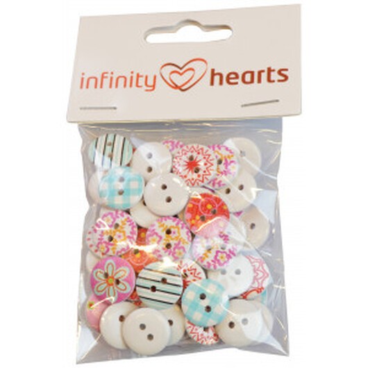 Infinity Hearts Knappar Trä Blandade motiv Ass. färger 15mm - 50 st