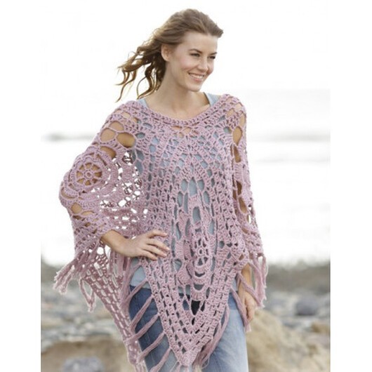 Rhapsody in Rose by DROPS Design - Poncho i mormorsrutor Virk-mönster