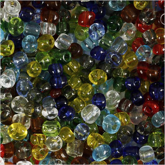 Rocai-pärlor, diam. 4 mm, storlek 6/0, hålstorlek 0,9-1,2 mm, glansigt transparent, 130g/ 1 frp.