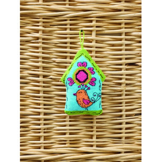 Permin Broderikit Fågelholk blå 7x9cm