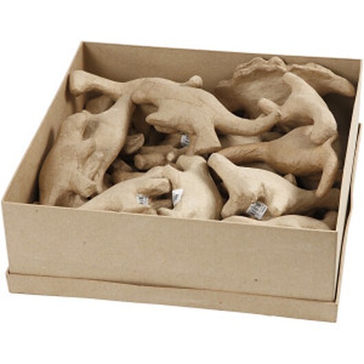 Dinosaurier av papier-maché, H: 9-12,5 cm, B: 4,5+5,5 cm, 21 st./ 1 förp.