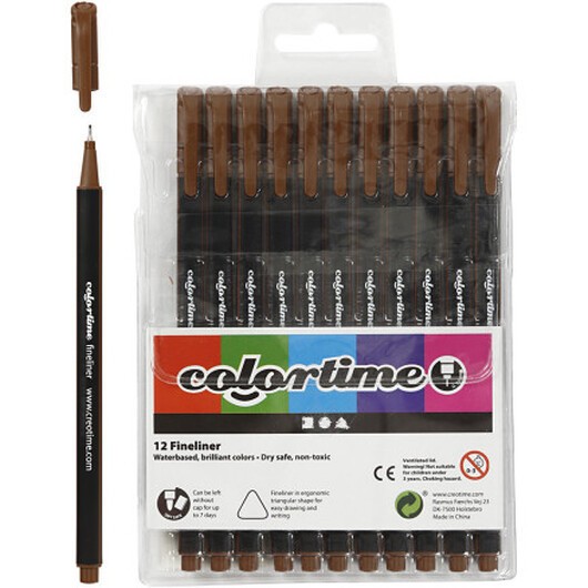 Colortime Fineliner-tuschpennor, spets 0,6-0,7 mm, brun, 12 st./ 1 förp.