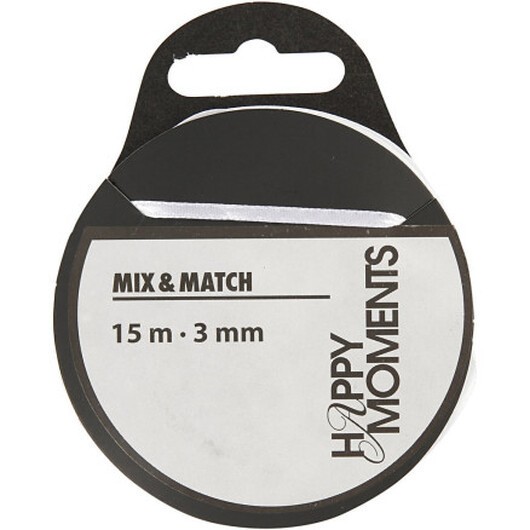 Satinband, B: 3 mm, vit, 15 m/ 1 rl.