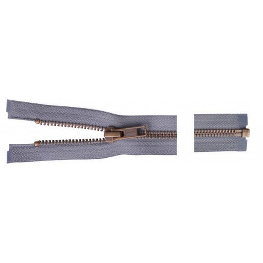 YKK Delbar Dragkedja/Blixtlås Antik Mässing 70cm 6mm Grå