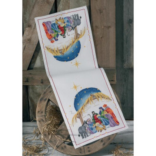 Permin Broderikit Aida Löpare Julkrubban 33x90cm