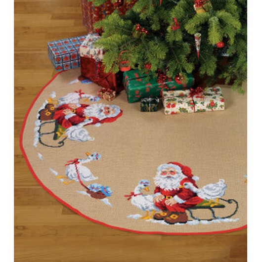 Permin Broderikit Jute Julgransmatta Nisse och Gäss Ø170cm