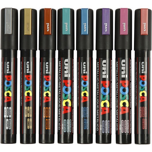Posca Marker , nr. PC-5M, spets 2,5 mm, Medium, metallicfärger, 8 st./ 1 förp.