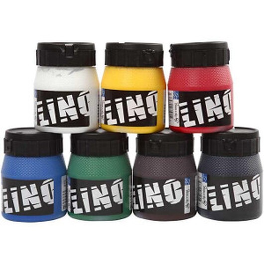 Linoleumfärg, mixade färger, 7x250 ml/ 1 förp.
