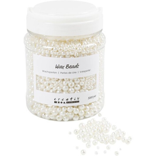 Vaxpärlor, diam. 3-8 mm, hålstorlek 1,3-2,5 mm, vit pärlemor, 700ml/ 1 burk, 430 g