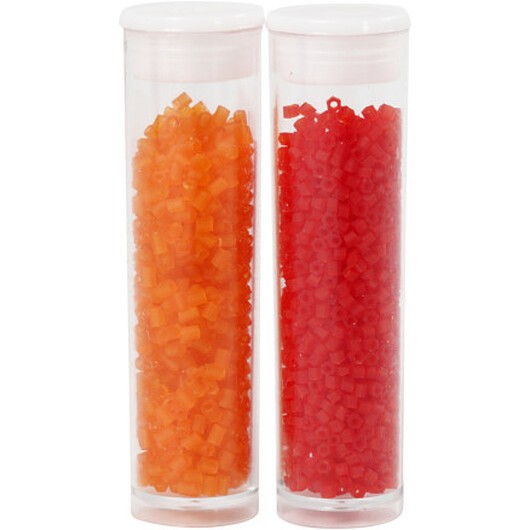 Rocai-pärlor 2-klippta, diam. 1,7 mm, storlek 15/0, hålstorlek 0,5 mm, transparent orange, transparent röd, 2x7g/ 1 frp.