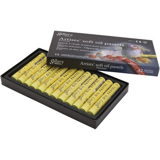 Gallery oljepastellkritor, L: 7 cm, Dia. 11 mm, tjocklek 11 mm, citrongul, 12 st./ 1 förp.